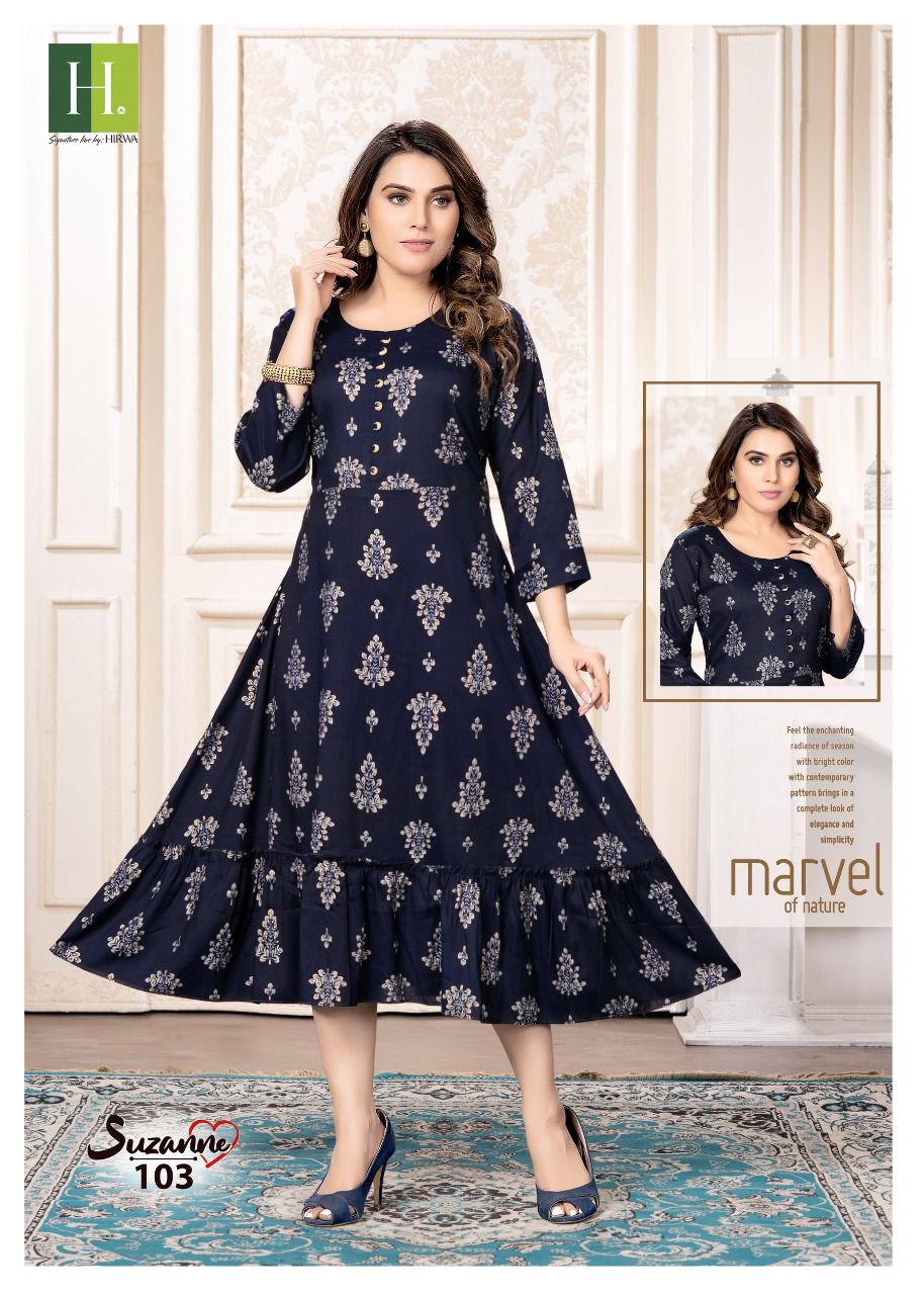 Hirwa Suzanne Ethnic Wear Fancy Rayon Anarkali Kurti Collection